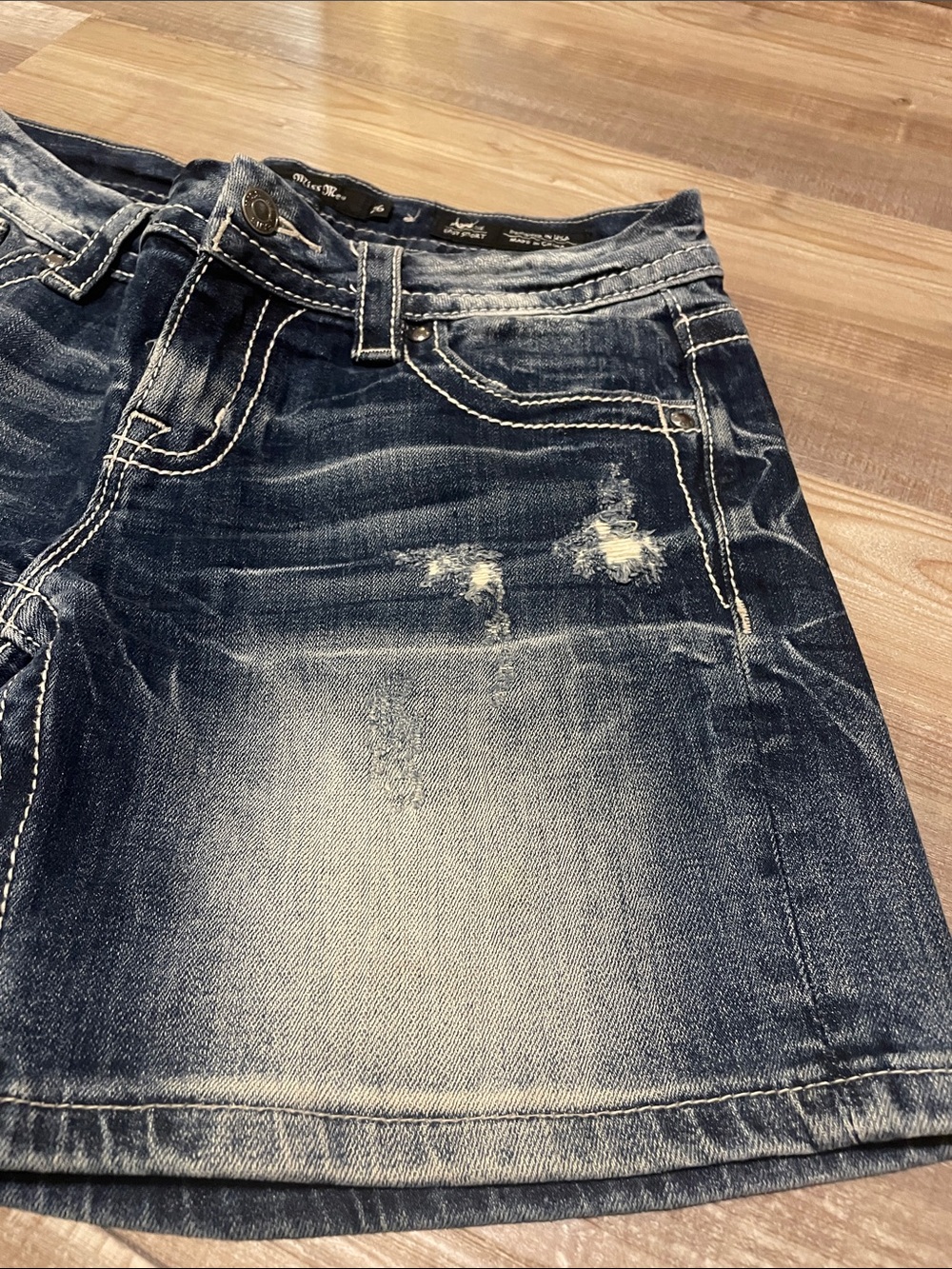 Miss Me Distressed Dark Blue Denim Shorts - Picture 2 of 5